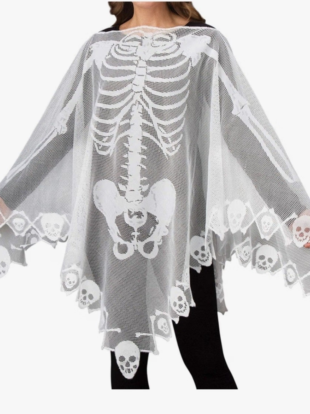 Skeleton Mesh Poncho Costume - White New No Tags